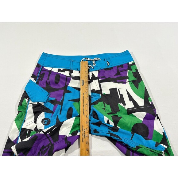 Volcom Board Shorts Men Blue Bright Graffiti Print Surf Skate Streetwear Sz 34 - Picture 4 of 10
